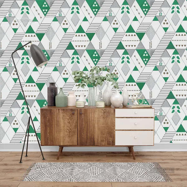 Multicoloured_Green_and_White_Triangles_Geometric_Line,_Dotes,_Tree_Designer_Waterproof,_Scratch_Resistant,_Laminated_Wallpaper_for_Kitchen_and_Furniture_(Green_Triangle_Q1_(60_*_200_cm))