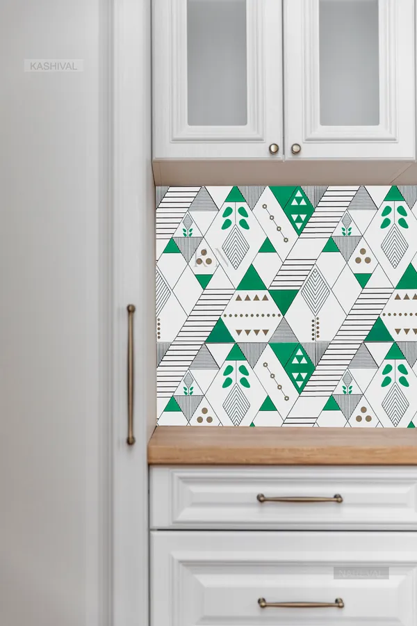 Multicoloured_Green_and_White_Triangles_Geometric_Line,_Dotes,_Tree_Designer_Waterproof,_Scratch_Resistant,_Laminated_Wallpaper_for_Kitchen_and_Furniture_(Green_Triangle_Q1_(60_*_200_cm))