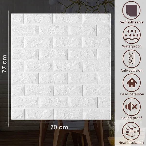 PACK_OF_2/5/10_-_Self-Adhesive_Waterproof_PE_Foam_3D_Wall_Panels_Wallpaper_Sticker_for_Office,_Living_Room,_and_Home_Decoration_Wallpaper_for_Wall_(White_Brick)