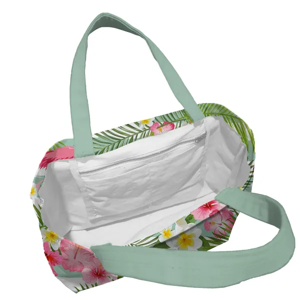 Green_Poly_Canvas_Floral_Digital_Print_Beach_Bag_With_Inner_Zip_Pocket,Multi_Purpose_Use,_Re-Usable_,Stylish_And_Spacious_||20"X12"X6"+_Handle-20"