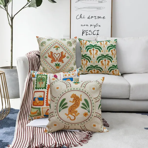 Beige_Set_Of_4_Beige_Abstract_Print_Cushion_Cover_Decorative_Square_Covers_|_For_Sofa_Couch_Pillow_And_Living_Room_Ethnic_Soft_And_Durable_|_For_Home_Festival_And_Bedroom_Decor_|_16_X_16_Inch