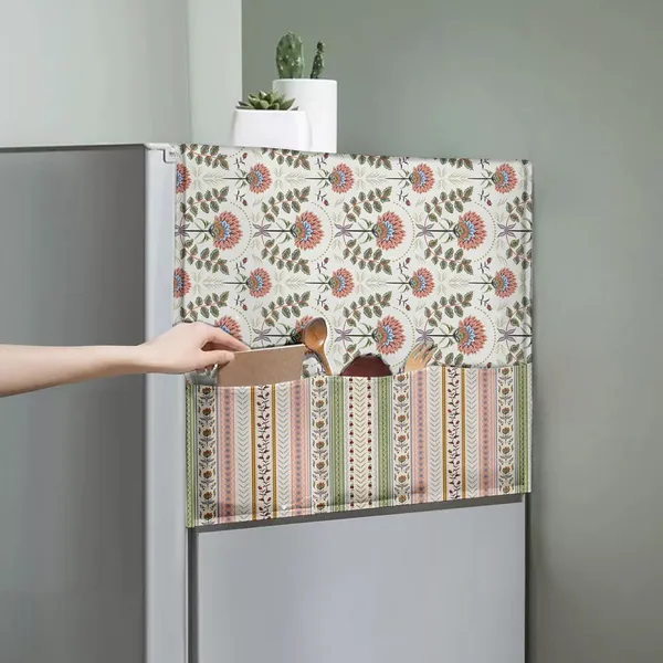 Cream_Refrigerator_Top_Cover,_Heavy_Polyester_Fabric,_Traditional_Design_Traditional_Colour_|_46_X_22_Inch
