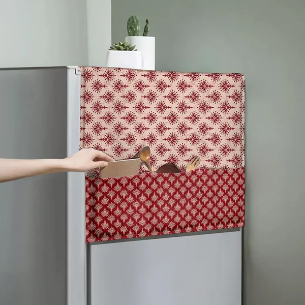 Red_Decorative_And_Durable_Refrigerator_Top_Cover_Polyester_Fabric_Block_Print_Pattern_Block_Colour_Size_46_X_22_Inch