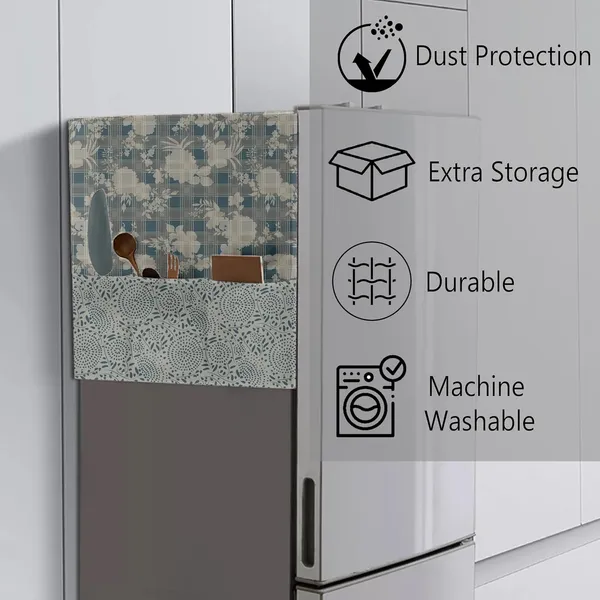 Grey_Polyester_Textured_Refrigerator_Cover_Easy_To_Maintain_And_Stylish_Floral_Colour_Size_46_X_22_Inch