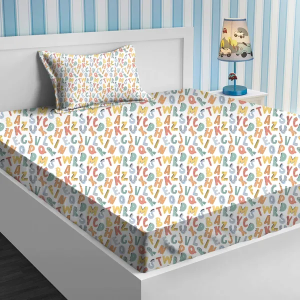 White_Kids_Bedsheet_With_1_Pillow_Cover_For_Single_Bed_Cute_And_Fun_Print_Sheets_For_Boys_And_Girls,_Ideal_For_Children?_Room,_Perfect_For_Kids_Room_Size_5'_X_7.5_(Alphabet)