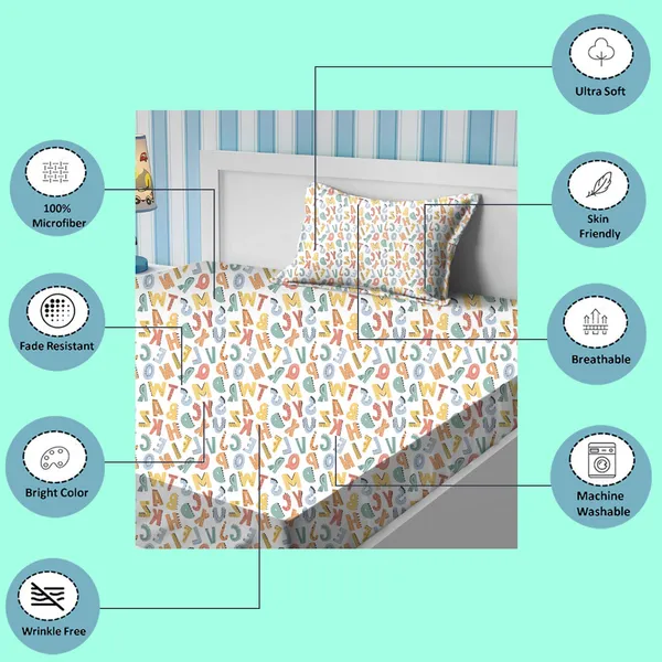 White_Kids_Bedsheet_With_1_Pillow_Cover_For_Single_Bed_Cute_And_Fun_Print_Sheets_For_Boys_And_Girls,_Ideal_For_Children?_Room,_Perfect_For_Kids_Room_Size_5'_X_7.5_(Alphabet)