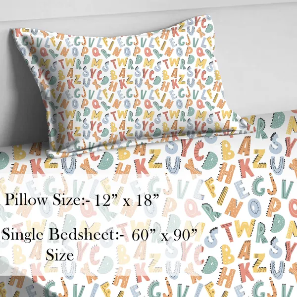 White_Kids_Bedsheet_With_1_Pillow_Cover_For_Single_Bed_Cute_And_Fun_Print_Sheets_For_Boys_And_Girls,_Ideal_For_Children?_Room,_Perfect_For_Kids_Room_Size_5'_X_7.5_(Alphabet)