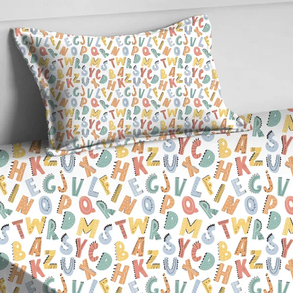 White_Kids_Bedsheet_With_1_Pillow_Cover_For_Single_Bed_Cute_And_Fun_Print_Sheets_For_Boys_And_Girls,_Ideal_For_Children?_Room,_Perfect_For_Kids_Room_Size_5'_X_7.5_(Alphabet)