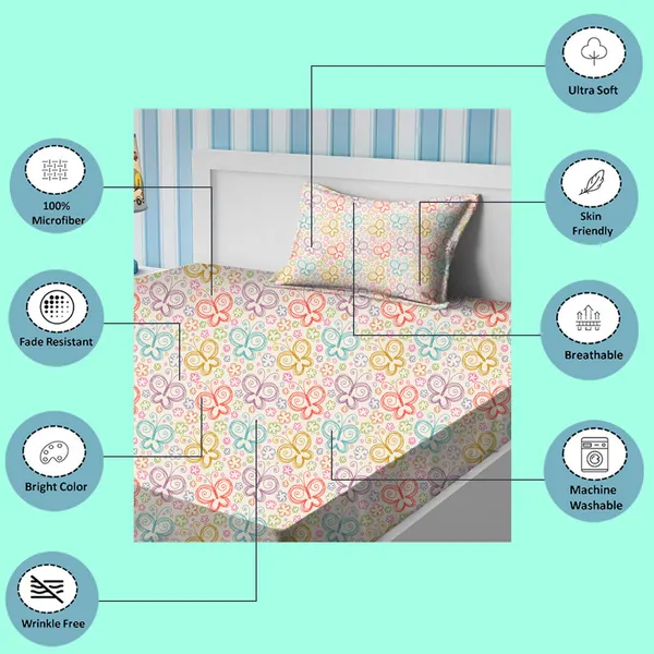 Off_White_Kids_Bedsheet_With_1_Pillow_Cover_For_Single_Bed_Cute_And_Fun_Print_Sheets_For_Boys_And_Girls,_Ideal_For_Children?_Room,_Perfect_For_Kids_Room_Size_5'_X_7.5_(Butterfly)