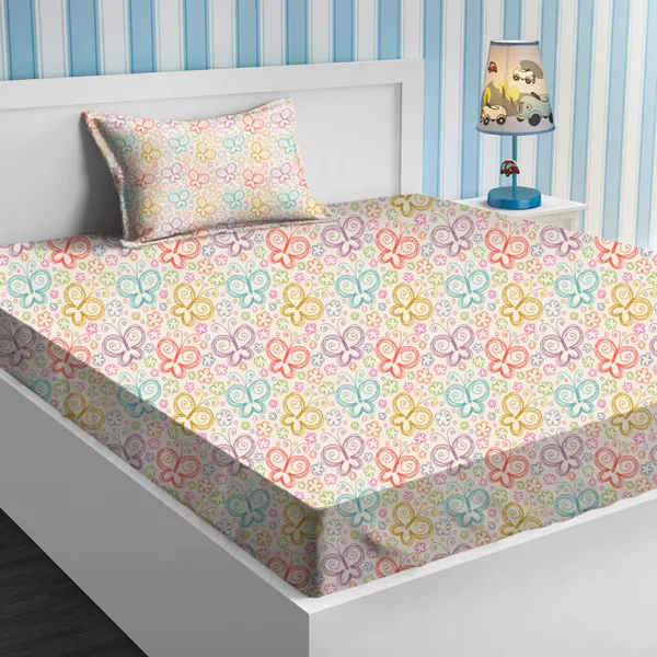 Off_White_Kids_Bedsheet_With_1_Pillow_Cover_For_Single_Bed_Cute_And_Fun_Print_Sheets_For_Boys_And_Girls,_Ideal_For_Children?_Room,_Perfect_For_Kids_Room_Size_5'_X_7.5_(Butterfly)