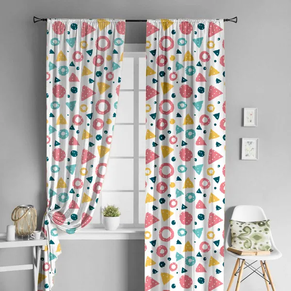 White_Kids_Room_Curtain_With_Tieback_Kid_Curtains_Printed_For_Boys_And_Girls_Room,_Bedroom_Decor,_Window_Drapes_With_Rod_Pocket_Cute_Designs_For_Baby_Room_|_Set_Of_2_(5_Ft,_Shapes)