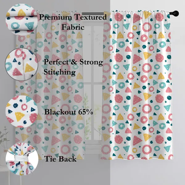 White_Kids_Room_Curtain_With_Tieback_Kid_Curtains_Printed_For_Boys_And_Girls_Room,_Bedroom_Decor,_Window_Drapes_With_Rod_Pocket_Cute_Designs_For_Baby_Room_|_Set_Of_2_(5_Ft,_Shapes)