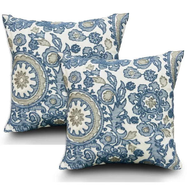 Blue_Set_Of_2_Embroidered_Cushion_Covers_Blue_Accents_Pattern_320_Tc_Polycotton_Square_Pillowcases_Set_|_16_X_16_Inch