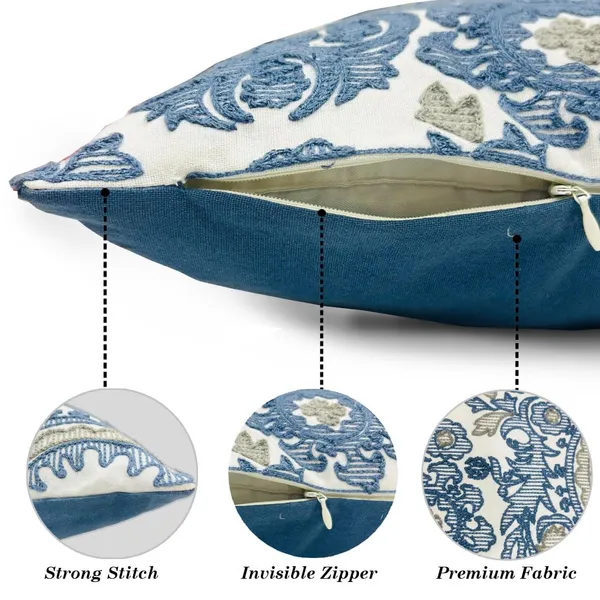 Blue_Set_Of_2_Embroidered_Cushion_Covers_Blue_Accents_Pattern_320_Tc_Polycotton_Square_Pillowcases_Set_|_16_X_16_Inch