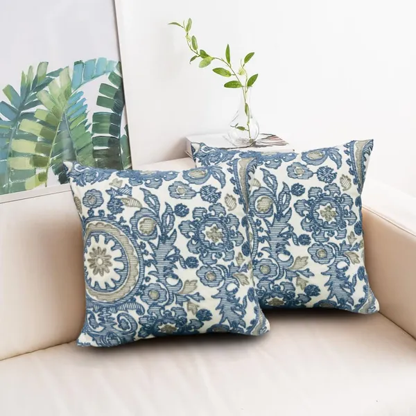 Blue_Set_Of_2_Embroidered_Cushion_Covers_Blue_Accents_Pattern_320_Tc_Polycotton_Square_Pillowcases_Set_|_16_X_16_Inch