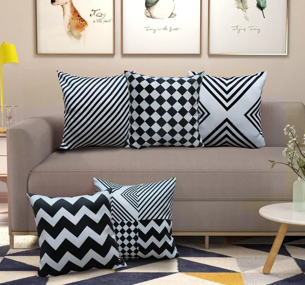 Black_And_White_Set_Of_5_Decorative_Cushion_Cover_Decorative_Square_Covers_|_For_Sofa_Couch_Pillow_And_Living_Room_Ethnic_Soft_And_Durable_|_For_Home_Festival_And_Bedroom_Decor_|_16_X_16_Inch