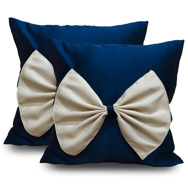 Dark_Blue_Set_Of_2_Decorative_Cushion_Cover_Square_Covers_|_For_Sofa_Couch_Pillow_And_Living_Room_Ethnic_Soft_And_Durable_|_For_Home_Festival_And_Bedroom_Decor_(Dark_Blue_Polka_Bow)_|_16_X_16_Inch