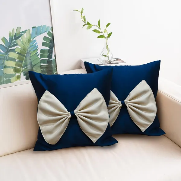 Dark_Blue_Set_Of_2_Decorative_Cushion_Cover_Square_Covers_|_For_Sofa_Couch_Pillow_And_Living_Room_Ethnic_Soft_And_Durable_|_For_Home_Festival_And_Bedroom_Decor_(Dark_Blue_Polka_Bow)_|_16_X_16_Inch