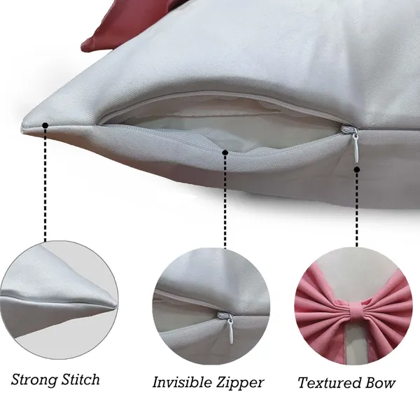 White_And_Pink_Set_Of_2_Bow_Cushion_Cover_Decorative_Sofa_Cushion_Covers_With_Invisible_Zipper_And_Textured_Bow_Sofa_Pillow_Cover_|_16_X_16_Inch