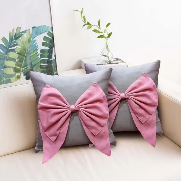 Grey_And_Pink_Set_Of_2_Bow_Cushion_Cover_Decorative_Sofa_Cushion_Covers_With_Invisible_Zipper_And_Textured_Bow_Sofa_Pillow_Cover_(Grey_And_Pink)_|_16_X_16_Inch