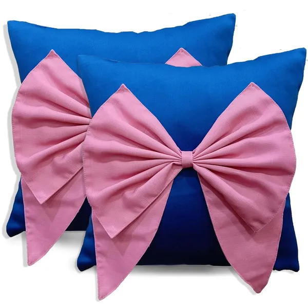 Blue_And_Pink_Set_Of_2_Bow_Cushion_Cover_Decorative_Sofa_Cushion_Covers_With_Invisible_Zipper_And_Textured_Bow_Sofa_Pillow_Cover_|_16_X_16_Inch