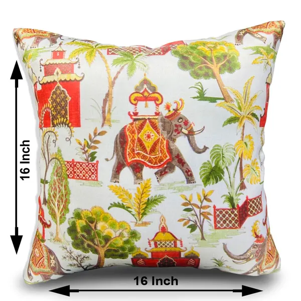 Multicolor_Set_Of_2_Indian_Cultural_Print_Cushion_Covers_White_Village_Print_220_Tc_Polyester_Square_Pillowcases_Set_|_16_X_16_Inch