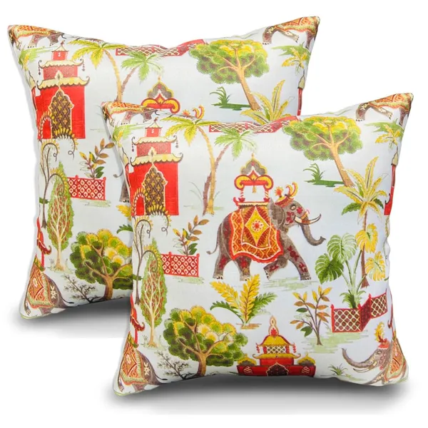 Multicolor_Set_Of_2_Indian_Cultural_Print_Cushion_Covers_White_Village_Print_220_Tc_Polyester_Square_Pillowcases_Set_|_16_X_16_Inch
