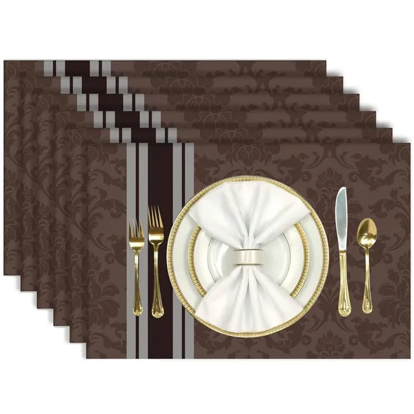 Damask_Brown_Dining_Table_Mats_Set_Of_6_Washable_Dining_Table_Mats_For_6_Seater_Placemats_Elegant_Dining_Mats_For_Home,_Kitchen_And_Coffee_Tables_13_X_18_Inch