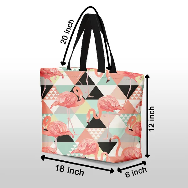 Multicolor_Poly_Canvas_Palm_Flamingo_Digital_Print_Beach_Bag_With_Inner_Zip_Pocket,Multi_Purpose_Use,_Re-Usable_,Stylish_And_Spacious_||20"X12"X6"+_Handle-20"