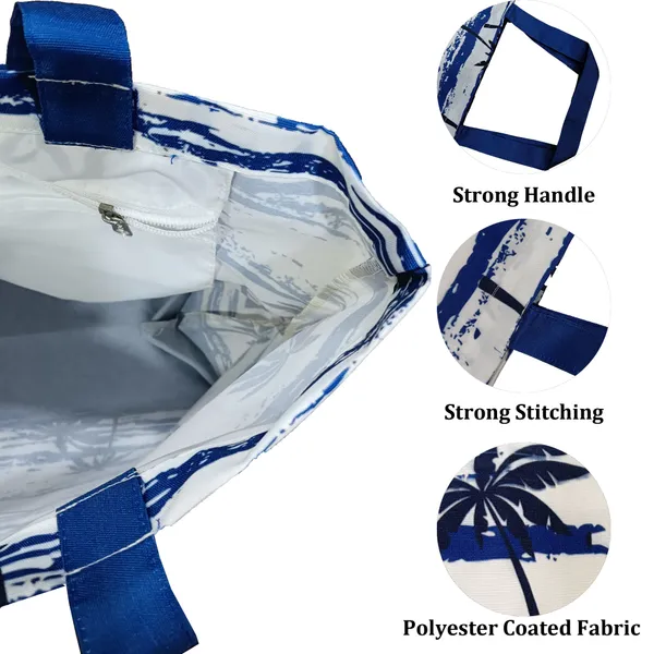 White_And_Blue_Poly_Canvas_Palm_Beach_Digital_Print_Beach_Bag_With_Inner_Zip_Pocket,Multi_Purpose_Use,_Re-Usable_,Stylish_And_Spacious_||20"X12"X6"+_Handle-20"