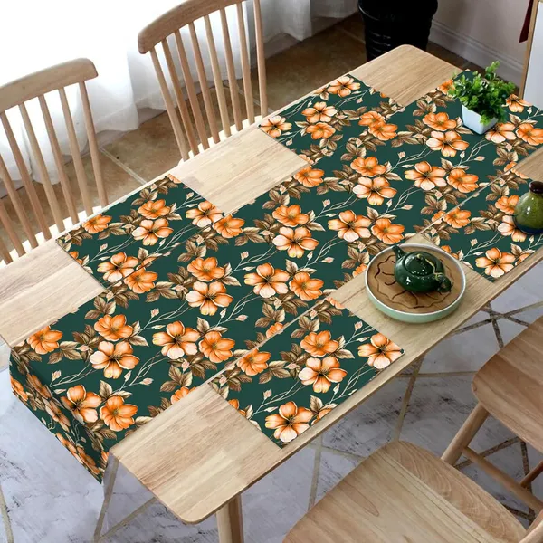Green_Dining_Table_Mats_Set_Of_4_With_1_Runner_Washable_Table_Runner_And_Mats_Elegant_Table_Mats_For_Dining_Table_Decorative_Center_Runner_And_Mats_For_4_Seater_Table_Decor_13X60_Inch