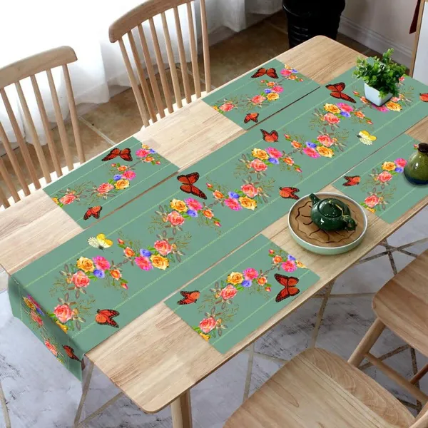 Floral_Green_Dining_Table_Mats_Set_Of_4_With_1_Runner_Washable_Table_Runner_And_Mats_Elegant_Table_Mats_For_Dining_Table_Decorative_Center_Runner_And_Mats_For_4_Seater_Table_Decor_13X60_Inch