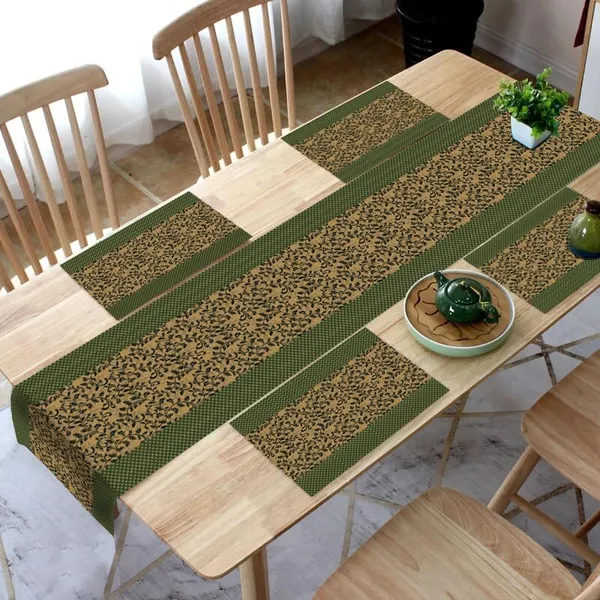 Green_Leaves_Dining_Table_Mats_Set_Of_4_With_1_Runner_Washable_Table_Runner_And_Mats_Elegant_Table_Mats_For_Dining_Table_Decorative_Center_Runner_And_Mats_For_4_Seater_Table_Decor_13X60_Inch