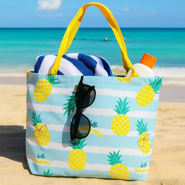 Blue_Poly_Canvas_Fruit_Digital_Print_Beach_Bag_With_Inner_Zip_Pocket,Multi_Purpose_Use,_Re-Usable_,Stylish_And_Spacious_||20"X12"X6"+_Handle-20"