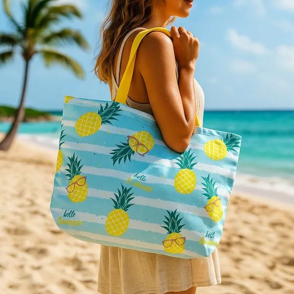 Blue_Poly_Canvas_Fruit_Digital_Print_Beach_Bag_With_Inner_Zip_Pocket,Multi_Purpose_Use,_Re-Usable_,Stylish_And_Spacious_||20"X12"X6"+_Handle-20"