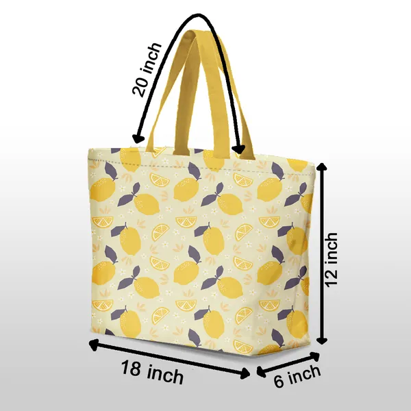 Yellow_Poly_Canvas_Palm_Lemon_Digital_Print_Beach_Bag_With_Inner_Zip_Pocket,Multi_Purpose_Use,_Re-Usable_,Stylish_And_Spacious_||20"X12"X6"+_Handle-20"