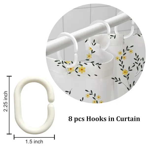 Yellow_Shower_Curtains_For_Bathroom_100%_Polyester_Waterproof_Fabric_6Feet_8_Free_Hooks_Included