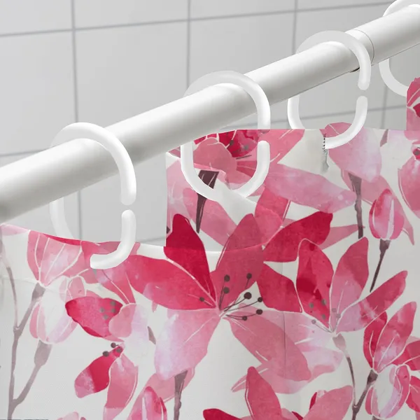 Pink_Shower_Curtains_For_Bathroom_100%_Polyester_Waterproof_Fabric_6_Feet_8_Free_Hooks_Included