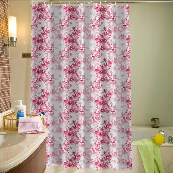 Pink_Shower_Curtains_For_Bathroom_100%_Polyester_Waterproof_Fabric_6_Feet_8_Free_Hooks_Included