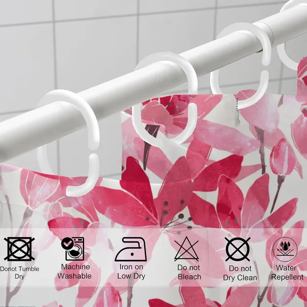 Pink_Shower_Curtains_For_Bathroom_100%_Polyester_Waterproof_Fabric_6_Feet_8_Free_Hooks_Included