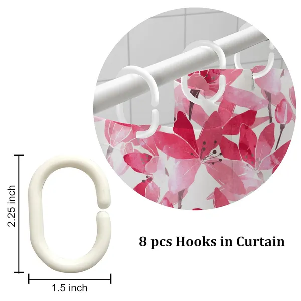 Pink_Shower_Curtains_For_Bathroom_100%_Polyester_Waterproof_Fabric_6_Feet_8_Free_Hooks_Included