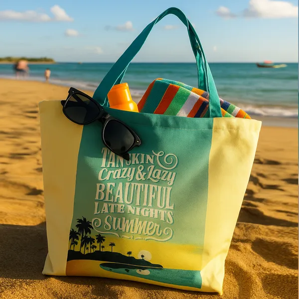 Green_Poly_Canvas_Palm_Beach_Digital_Print_Beach_Bag_With_Inner_Zip_Pocket,Multi_Purpose_Use,_Re-Usable_,Stylish_And_Spacious_||20"X12"X6"+_Handle-20"