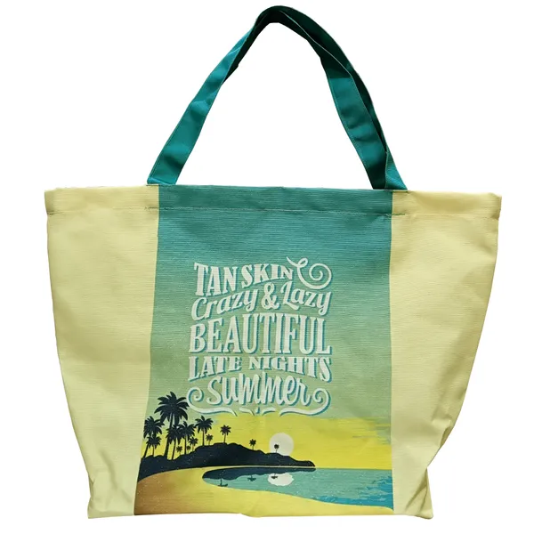 Green_Poly_Canvas_Palm_Beach_Digital_Print_Beach_Bag_With_Inner_Zip_Pocket,Multi_Purpose_Use,_Re-Usable_,Stylish_And_Spacious_||20"X12"X6"+_Handle-20"