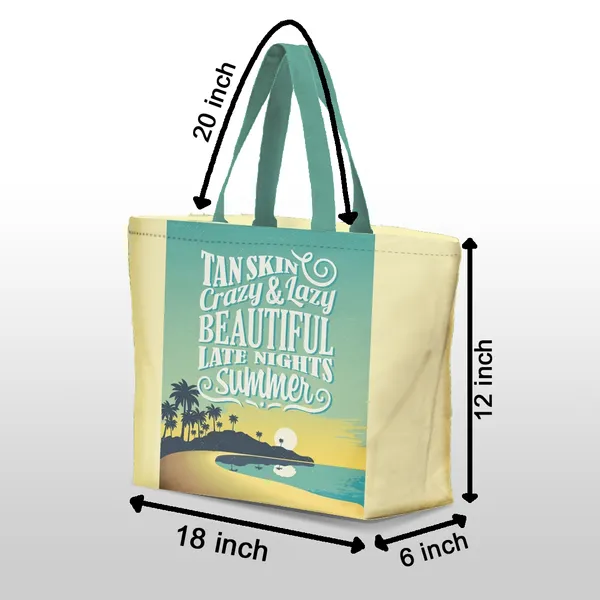 Green_Poly_Canvas_Palm_Beach_Digital_Print_Beach_Bag_With_Inner_Zip_Pocket,Multi_Purpose_Use,_Re-Usable_,Stylish_And_Spacious_||20"X12"X6"+_Handle-20"