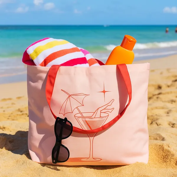 Light_Orange_Poly_Canvas_Artist_Digital_Print_Beach_Bag_With_Inner_Zip_Pocket,Multi_Purpose_Use,_Re-Usable_,Stylish_And_Spacious_||20"X12"X6"+_Handle-20"