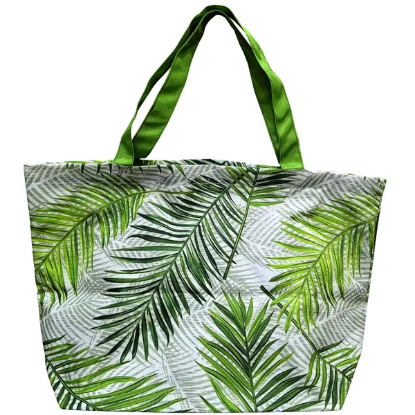 Green_Poly_Canvas_Palm_Leaf_Digital_Print_Beach_Bag_With_Inner_Zip_Pocket,Multi_Purpose_Use,_Re-Usable_,Stylish_And_Spacious_||20"X12"X6"+_Handle-20"