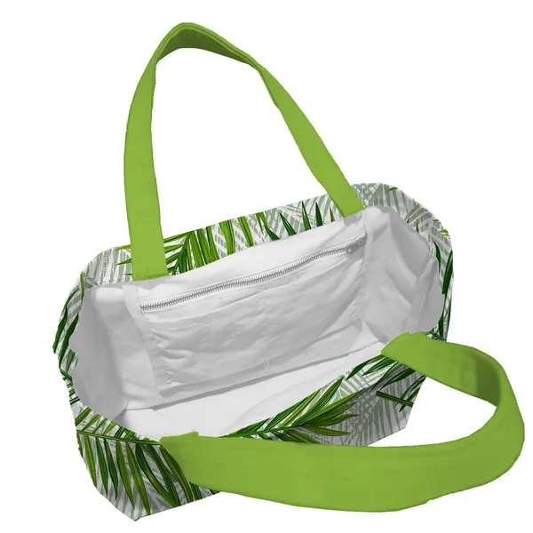 Green_Poly_Canvas_Palm_Leaf_Digital_Print_Beach_Bag_With_Inner_Zip_Pocket,Multi_Purpose_Use,_Re-Usable_,Stylish_And_Spacious_||20"X12"X6"+_Handle-20"