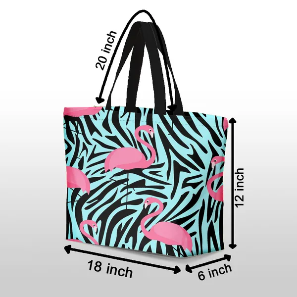 Multicolor_Poly_Canvas_Ostriche_Digital_Print_Beach_Bag_With_Inner_Zip_Pocket,Multi_Purpose_Use,_Re-Usable_,Stylish_And_Spacious_||20"X12"X6"+_Handle-20"