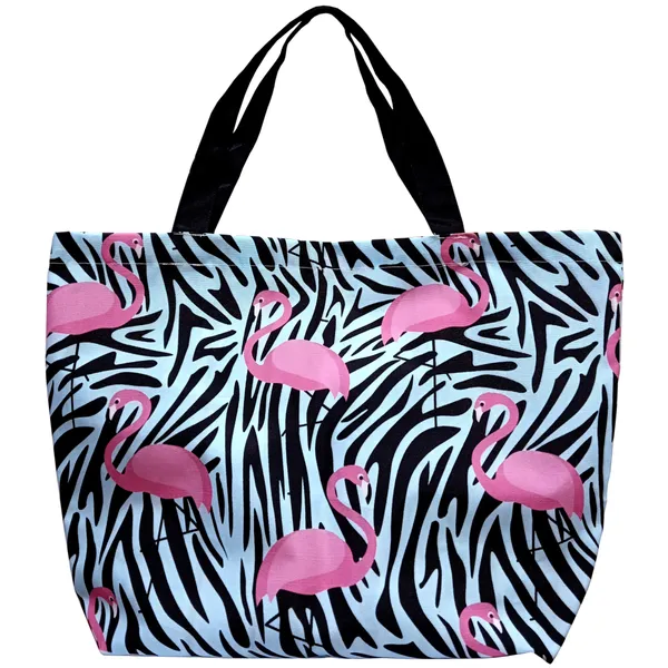 Multicolor_Poly_Canvas_Ostriche_Digital_Print_Beach_Bag_With_Inner_Zip_Pocket,Multi_Purpose_Use,_Re-Usable_,Stylish_And_Spacious_||20"X12"X6"+_Handle-20"