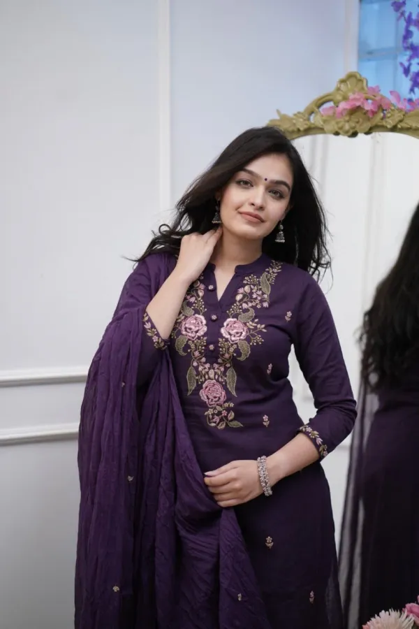 Purple_Cotton_Embroidery_Kurta_Set_For_Women